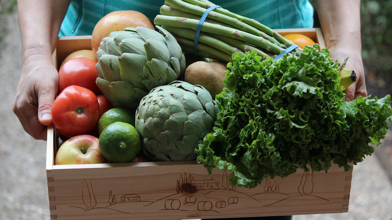 farmer's market crate of produce