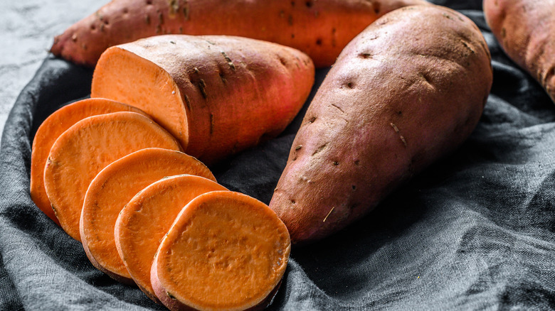 raw sliced sweet potatoes