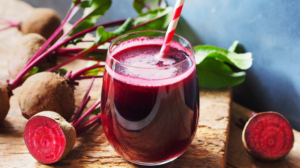 Beet smoothie in glass