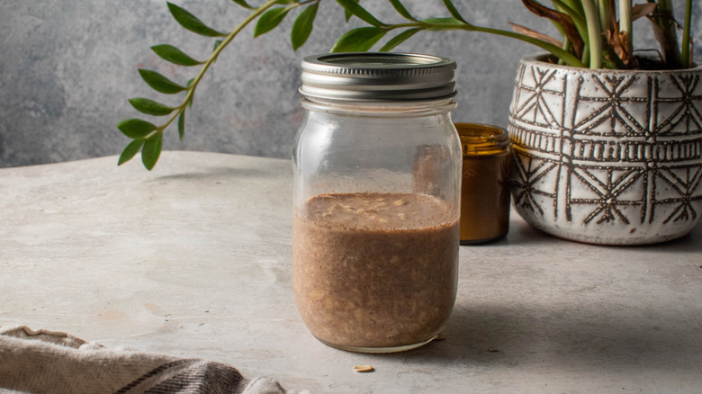 jar of oatmeal with plant
