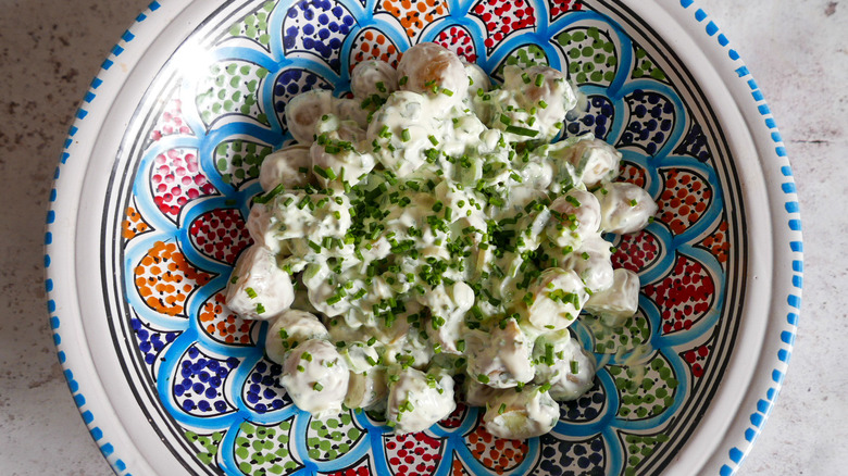 healthy potato salad in bowl 