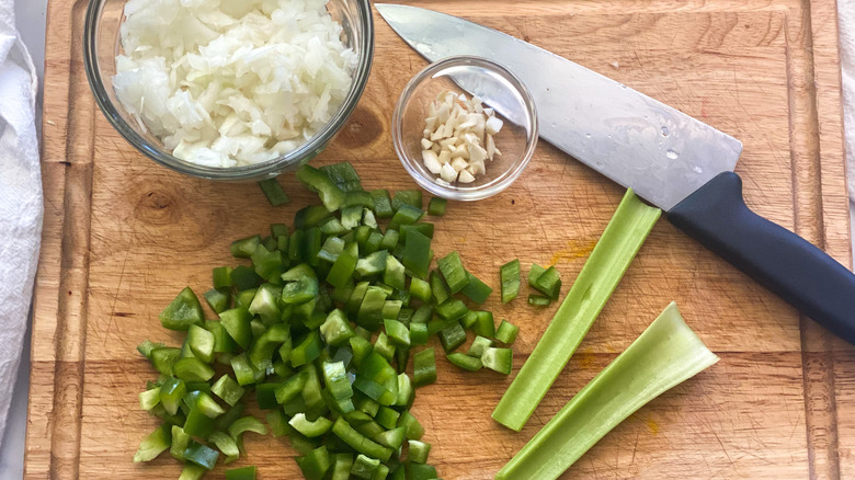 chopped vegetables on cutting board