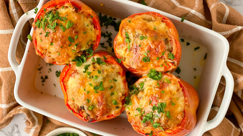 baked stuffed peppers in pan