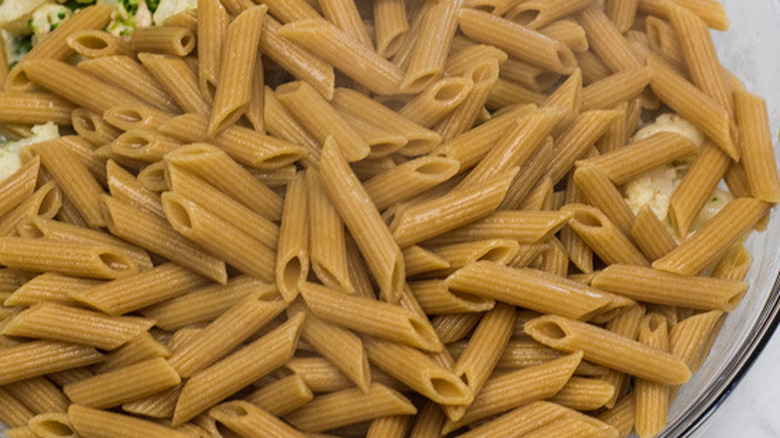Whole wheat pasta in a bowl