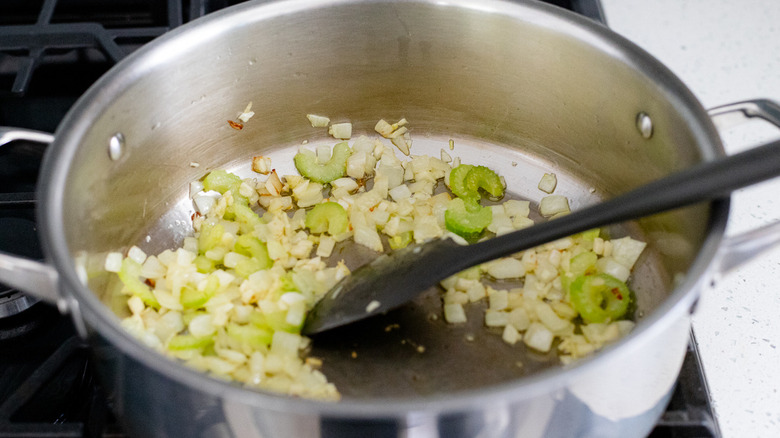 onions and garlic in pot