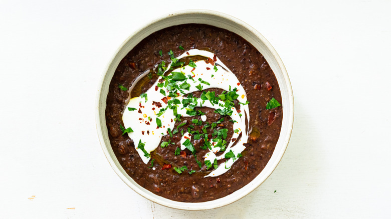 black bean soup with garnishes