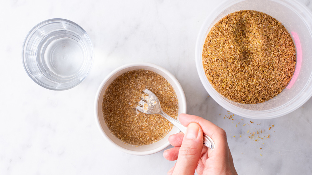 stirring flaxseed for heart-healthy oatmeal cookies