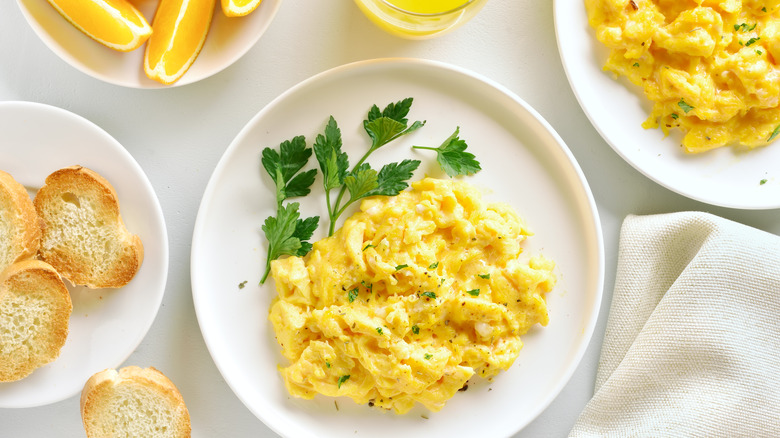 A plate of scrambled eggs