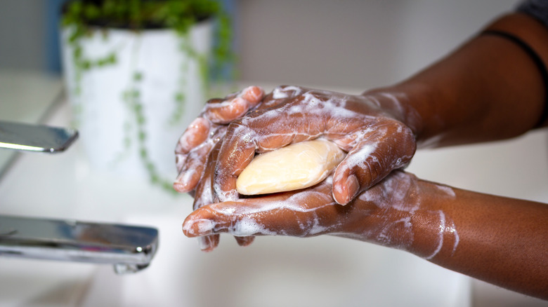 Person washing hands