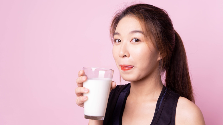 woman drinking milk