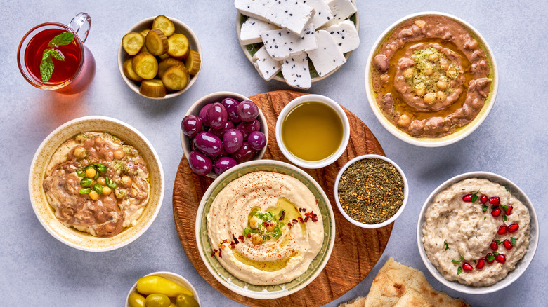 Table set with Mediterranean foods