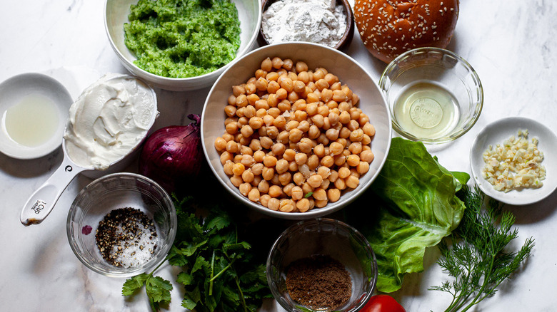 homemade falafel burger ingredients