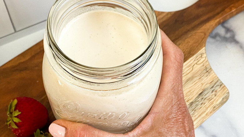 Homemade Hemp Seed Milk in jar