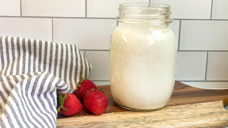 Homemade Hemp Seed Milk in a jar 