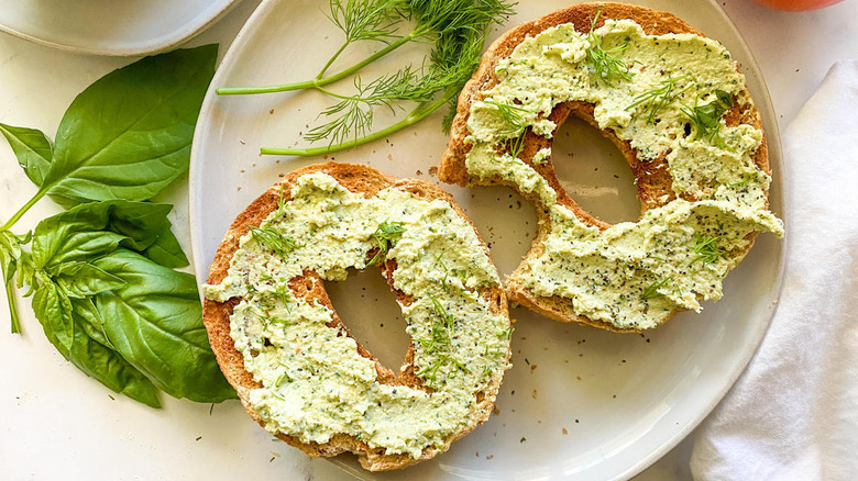 bagels with green spread