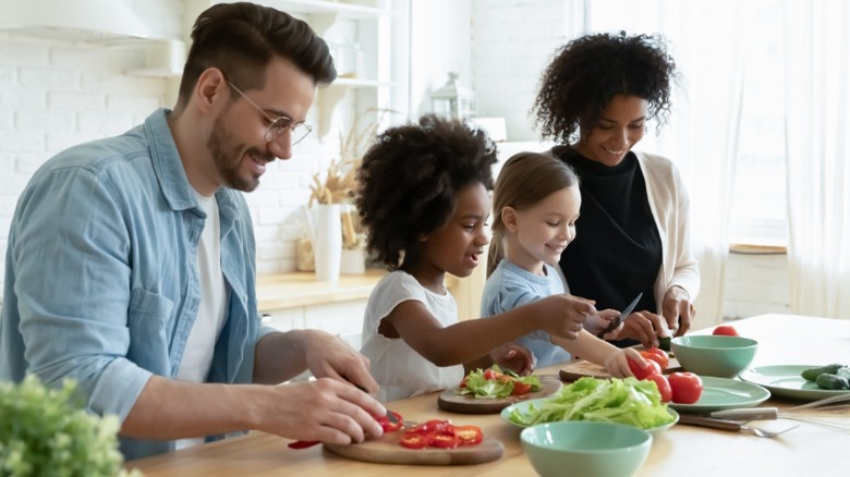 diverse family eating healthfully