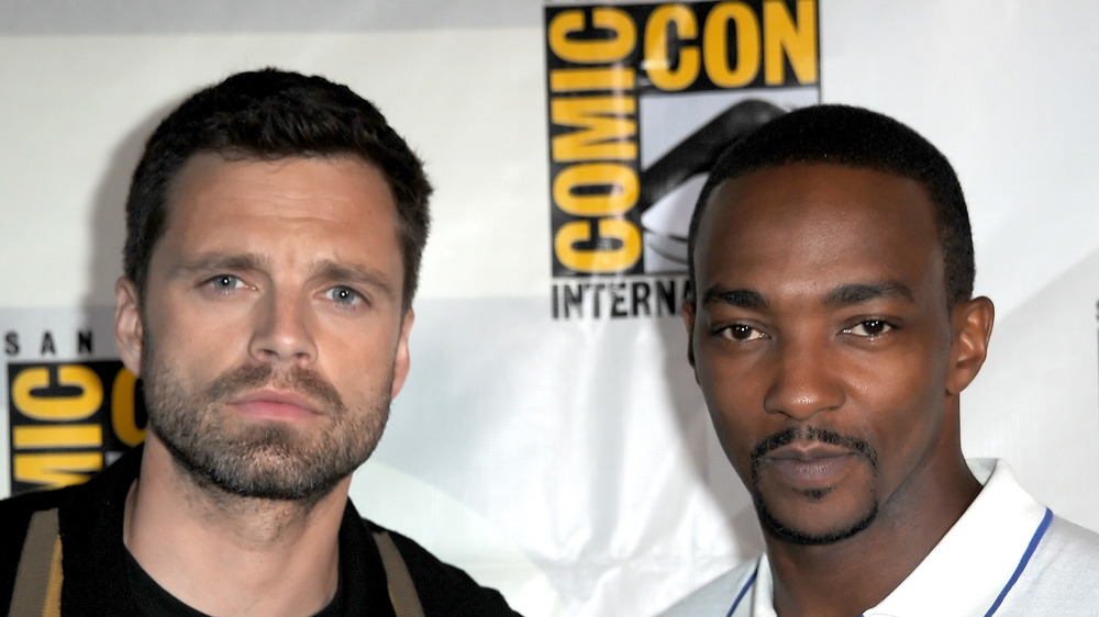 Close up of Anthony Mackie and Sebastian Stan at a Comic-Con event
