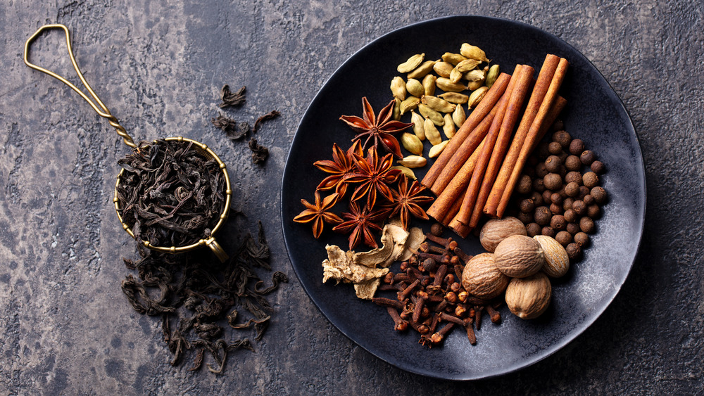 Chai tea ingredients on a plate