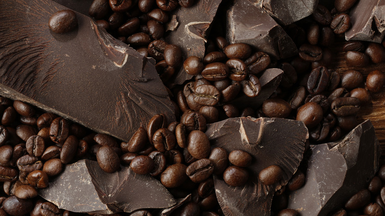 Dark chocolate set up in a pattern