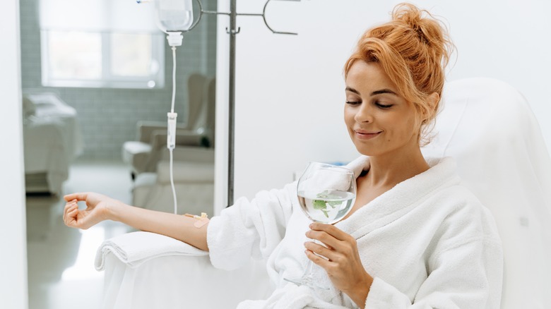 A woman receiving IV therapy treatment 