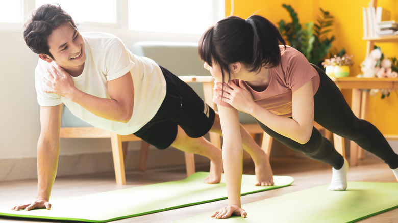 couple working out at home