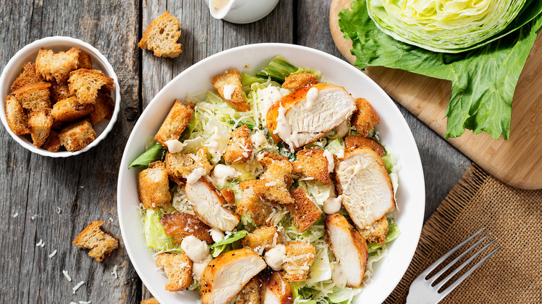 Plated chicken Caeser salad 