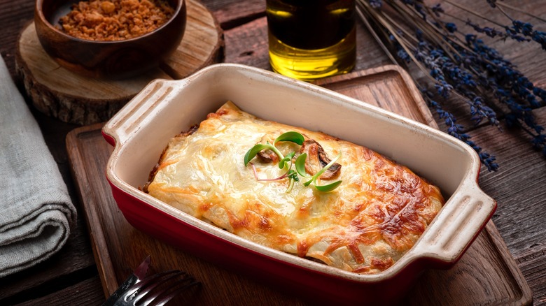 Lasagna in a casserole dish