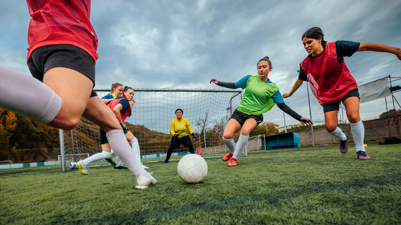 women playing soccer