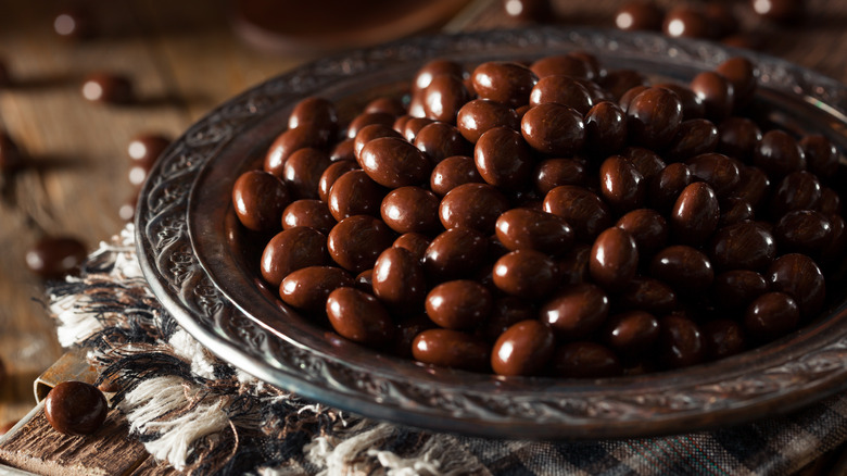 Bowl of chocolate covered espresso beans