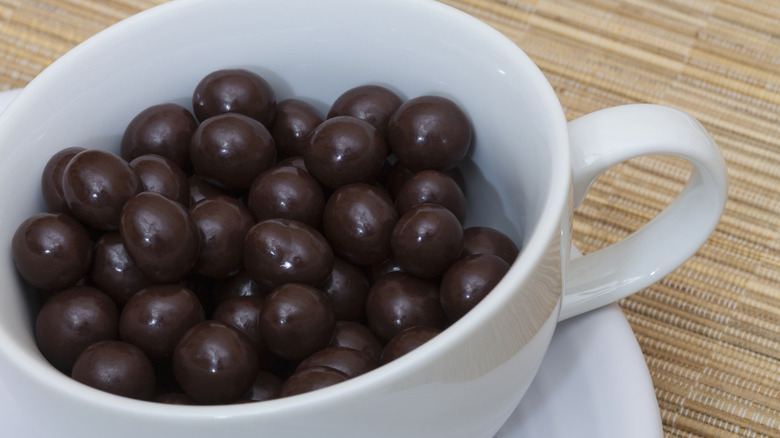 Cup of chocolate covered espresso beans