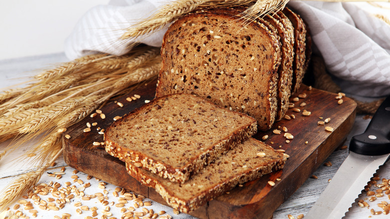 Whole wheat bread on a cutting board