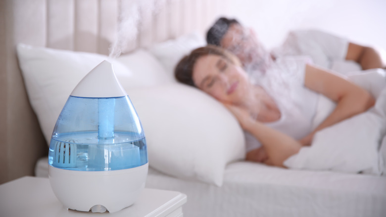 A couple sleeps with a humidifier