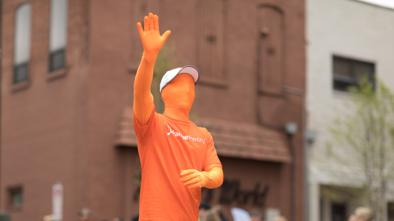 Orangetheory mascot at parade