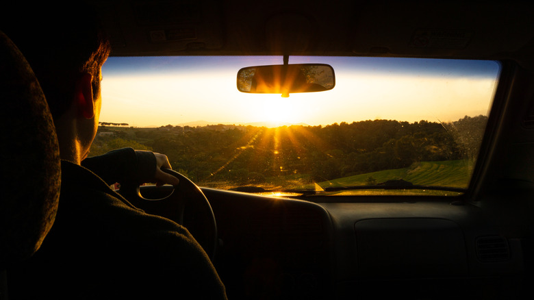 Sun glare through driver's windshield