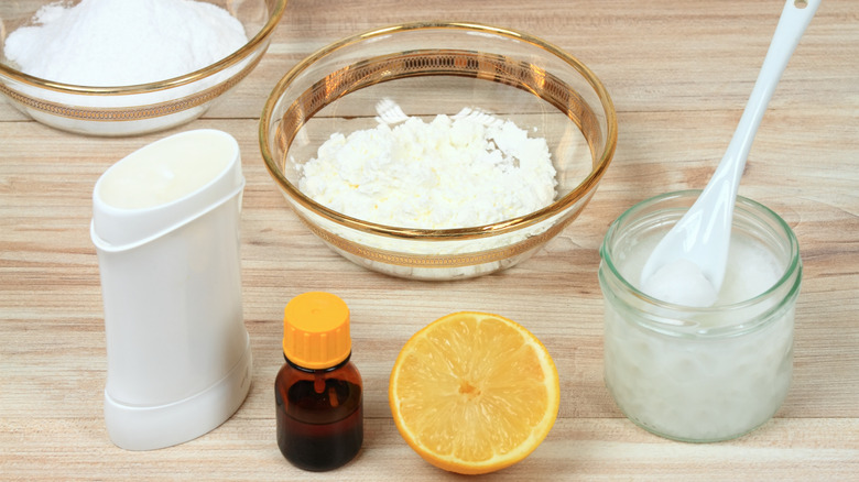 lemon, soda, and essential oils to make natural deodrant