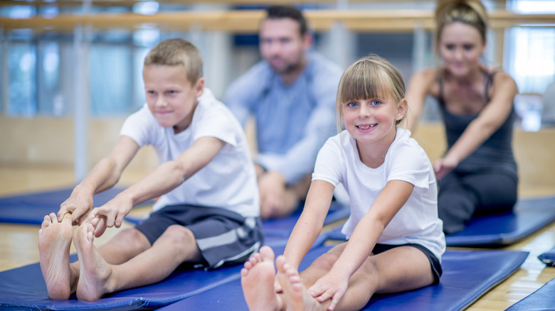 Family exercising together