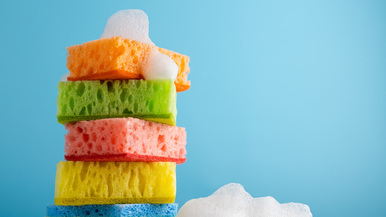 Pile of colorful kitchen sponges