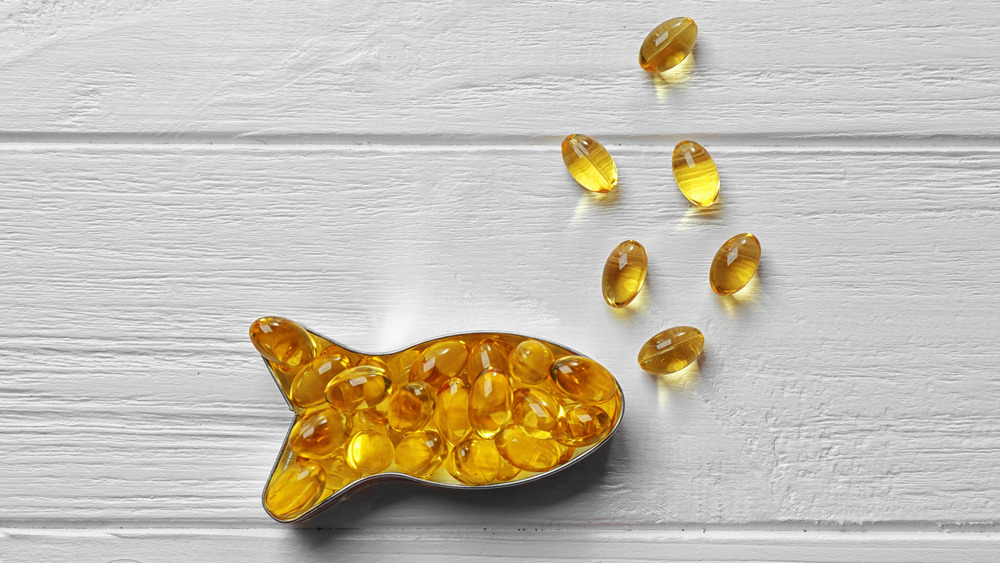 Cod liver oil capsules in the shape of a fish 