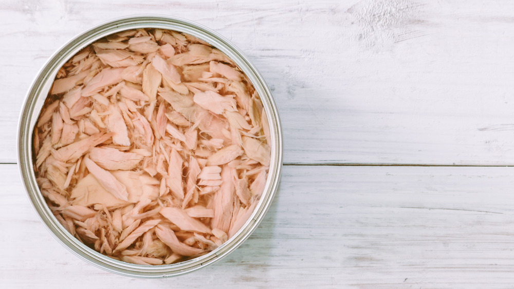 Canned tuna on a white background