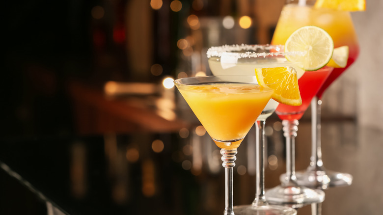 cocktails lined up neatly on table