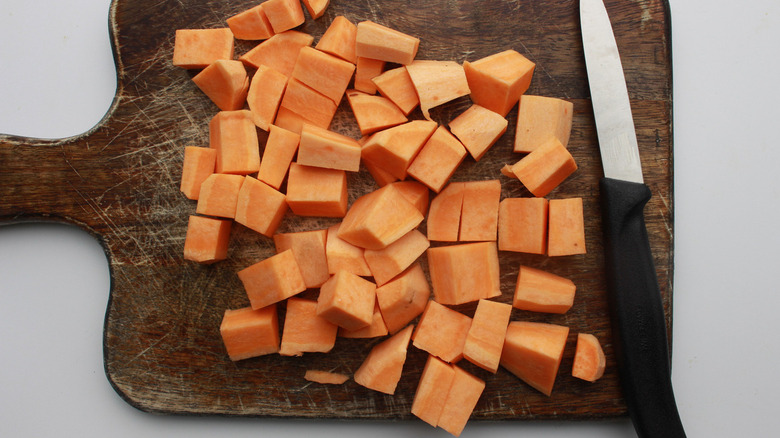 sweet potato on cutting board