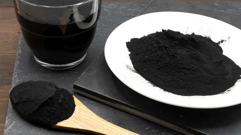 Activated charcoal powder on plate