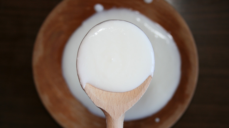 Milk product scooped out of bowl