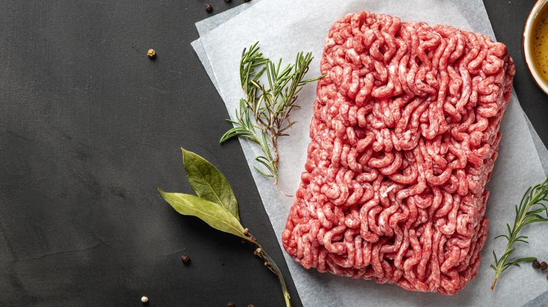 Ground beef on a cutting board