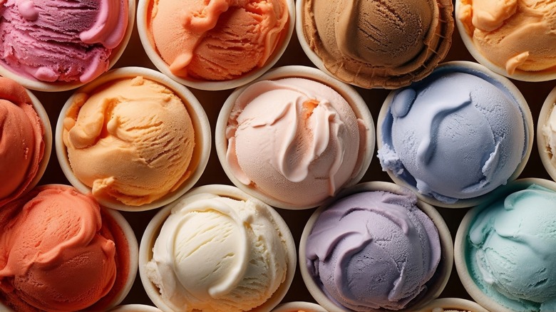 Cups of colorful ice cream