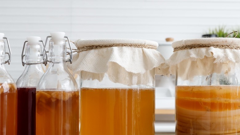 Fermented yeasts in jars 