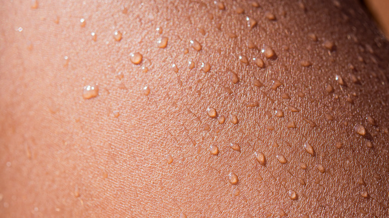 Close up of sweat droplets on skin