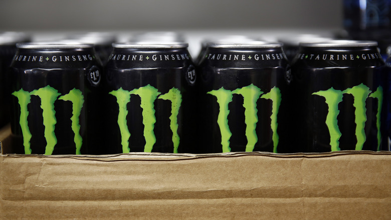 Closeup of Monster energy drinks