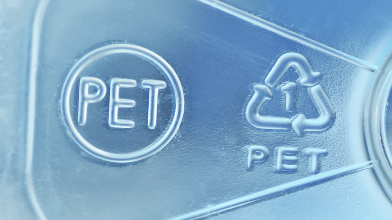 close-up of plastic container recycling symbol 
