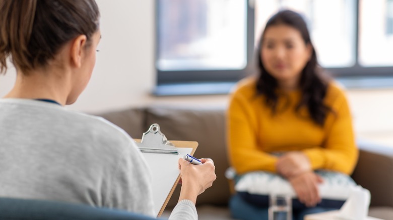 Woman talking to therapist